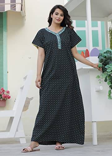 Image of G4Girl Pure Cotton Embroidery Nighty for Women's | Night Gown | Nighty | Nightdress | Maxi | Sleepwear | Jaipuri Nighty | Nighties | Gown