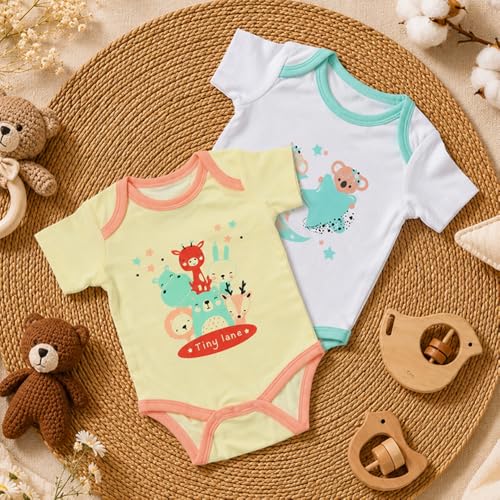 Image of TINYLANE - Curated For You! 100% Organic Bamboo Cotton Unisex Newborn Baby Onesis /Bodysuit | Pack of 2 | GOTS Certified | 0-3 Months | New Born Baby Essentials | Bamboo Cotton