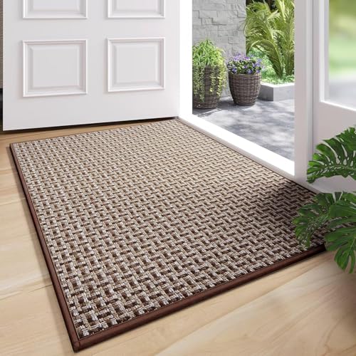 Homcomodar Dünn Fussmatte Innen 41x61cm Schmutzfangmatte Innen, Teppiche für den Eingangsbereich, Fußmatte Innen, rutschfest, Keine Faltspuren Fußmatte Haustür, Eingangsmatte, Braun