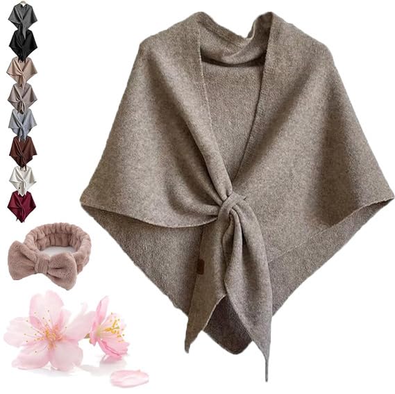 Murou Fashion Shawl, Womens Solid Color Shawl With Loop Closure, Pashmina Triangle ShawlScarf Wraps Cardigan Cape