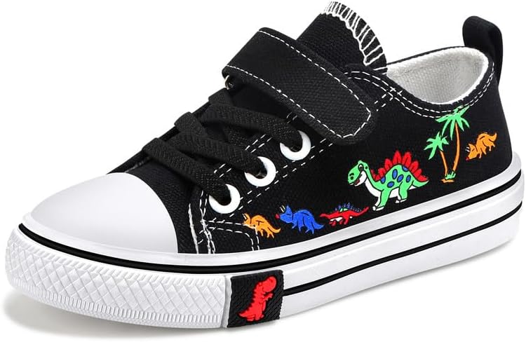 Toddler Boys Girls Slip On Canvas Sneakers Cartoon Dinasour Printed Little Kid Unisex Adjustable Strap Walking Shoes Lazy Shoes with Hook and Loops - Image 3