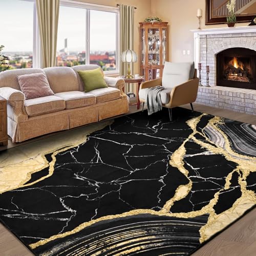 ASPMIZ Black and Gold Area Rug 6x9 Washable Rugs for