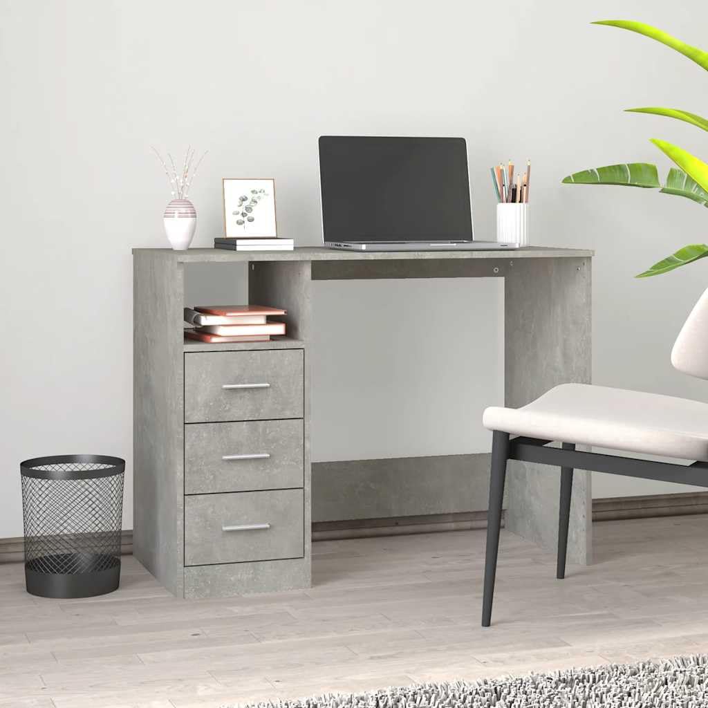 Scrivania con Cassetti Grigio Cemento Porta PC 102x50x76 cm | Mobile salvaspazio ideale per lo studio e la camera da letto, per organizzare documenti e accessori da ufficio.