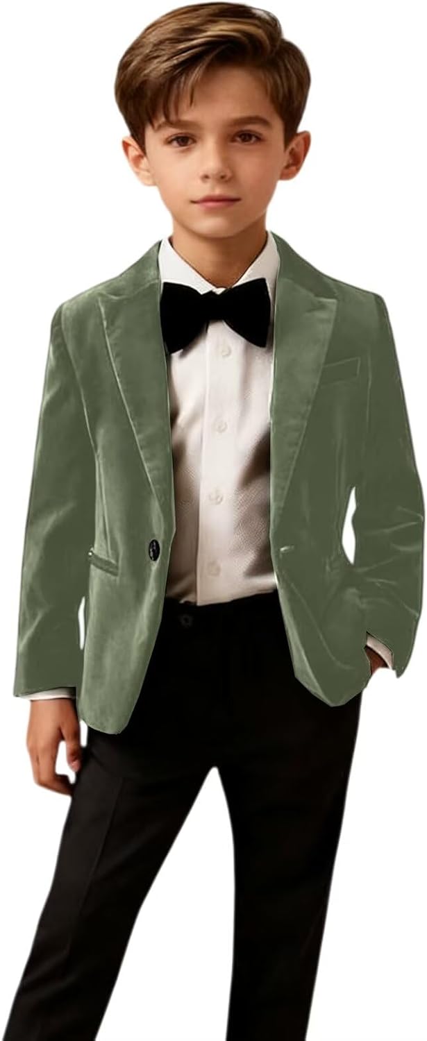 ORBITRAY Boys Blazer Slim Fit Kids Suit Tuxedo Formal Wedding Outfit Classic Velvet Blazers Single Breasted