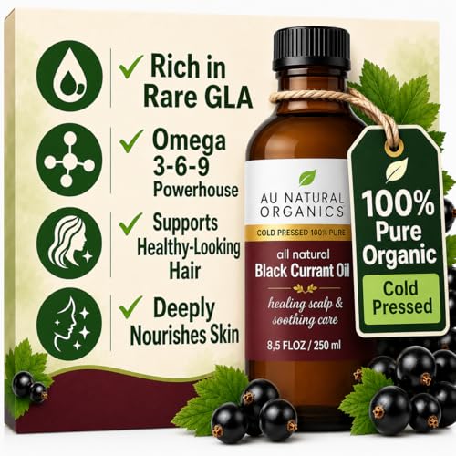 Au Natural Organics Black Currant Seed Oil for Eczema 100% Pure Organic Cold Pressed Liquid GLA for Skin | Support Immune Health Blood Flow Tissue Repair | Edible & Hexane Free | 250ml