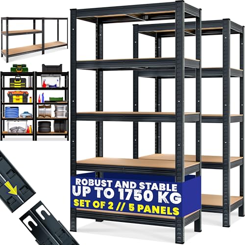 Monzana® 2x 5 Tier Heavy Duty Garage Shelving Unit 180x90x40cm Shed Racking Galvanised Steel Metal Shelving Units Storage Shelves Warehouse Shed Rack Workshop bench Shelf Unit Garage Storage Black