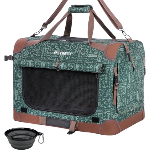 Image of Extra Large Cat Carrier Soft Sided, Portable Small Dog Carrier for 2 Cats, 24 inchx16.5 inchx16 inch Car Travel Folding Comfortable Design, Green