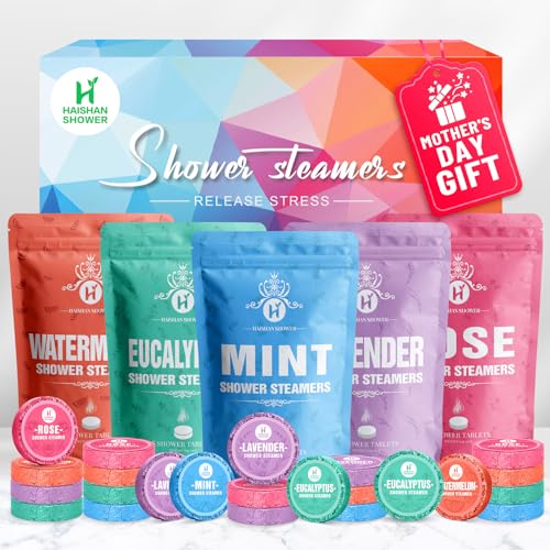 Shower Steamers Aromatherapy 25-Pack, Mothers Day Gifts for Mom, Gifts for Women or Men, Shower Bombs Birthday Gifts for Girlfriend, Organic Lavender Mint Rose Eucalyptus Watermelon Essential Oil