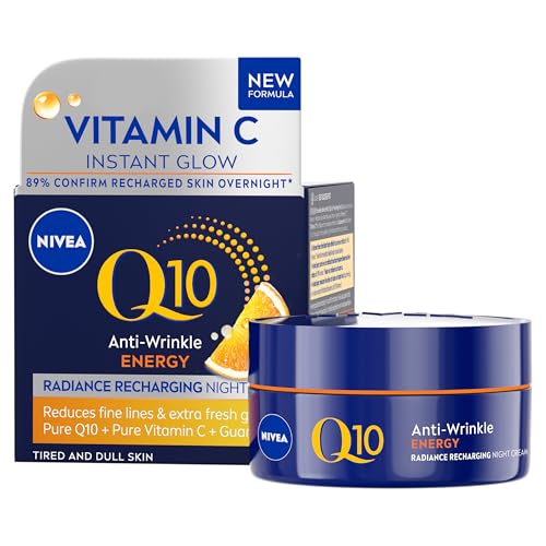 NIVEA Q10 Anti-Wrinkle Energy Radiance Boost Night Cream Rich Night Cream with Vitamin C 50ml Packaging may vary