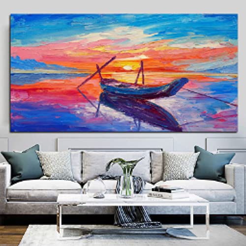Peinture colorée moderne bateau sur mer paysage pour salon apaisant