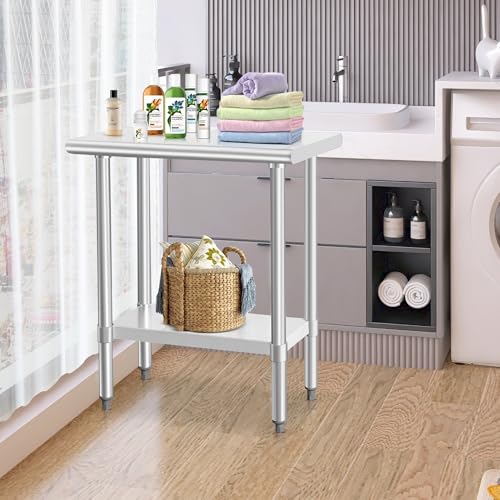 Image of HARDURA Stainless Steel Work Table Commercial 18x30 Inches Kitchen Prep Table and Heavy Duty Commercial Workbench NSF 430 with Undershelf and Galvanized Legs