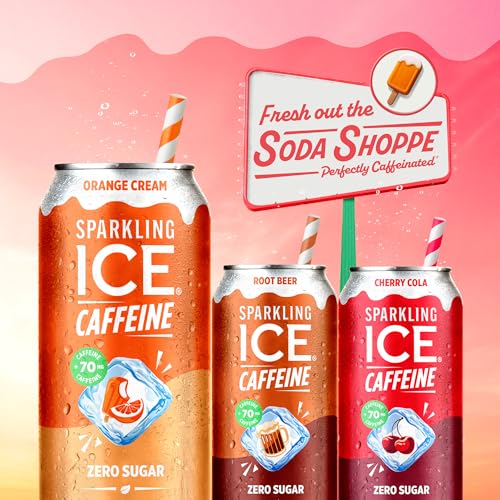 Image of Sparkling Ice Caffeine Soda Shoppe Orange Cream Perfectly Caffeinated Sparkling Water with 70mg Caffeine, Zero Sugar, with Antioxidants and Vitamins, 16 fl oz Cans (Pack Of 12)