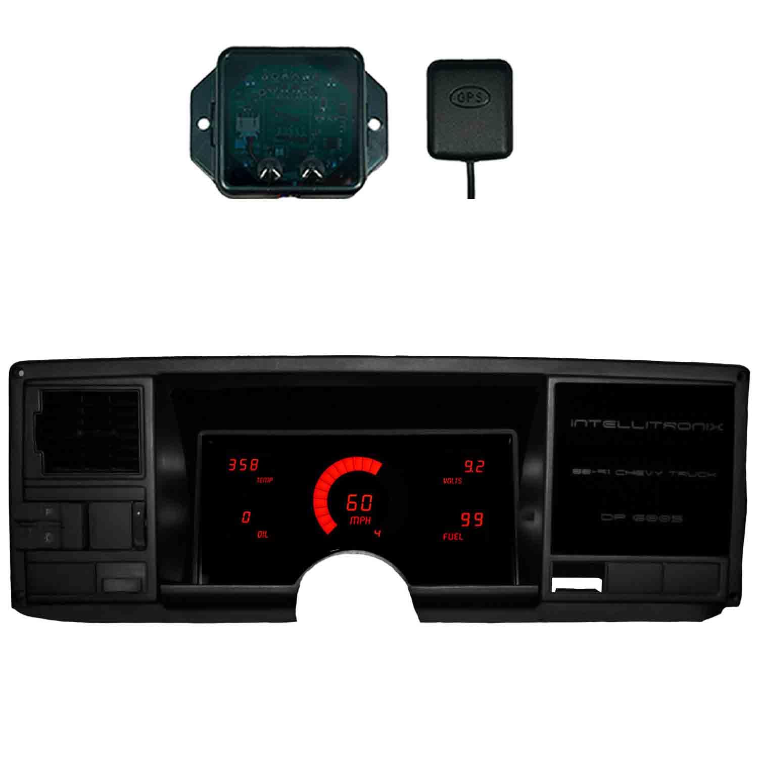 1988-1991 Chevy GM Truck LED Digital Gauge Cluster, LEDs, Direct Replacement Dash Panel w/GPS Speedometer, Oil Pressure & Temp Senders Included (Red)