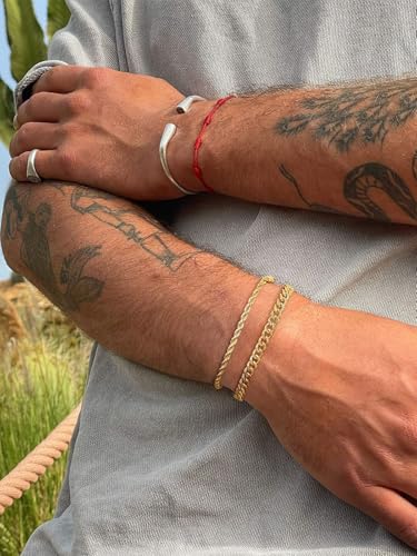 Set de pulseras eslabón para hombre de acero inoxidable dorado y plateado miniatura 2