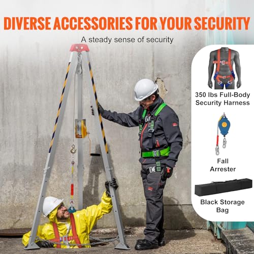 Confined Space Tripod Kit, 1200 lbs Winch, Confined Space Tripod 7' Legs and 98' Cable, Confined Space Rescue Tripod 32.8' Fall Protection, Harness, Storage Bag for Traditional Confined Spaces by VEVOR - Image 4