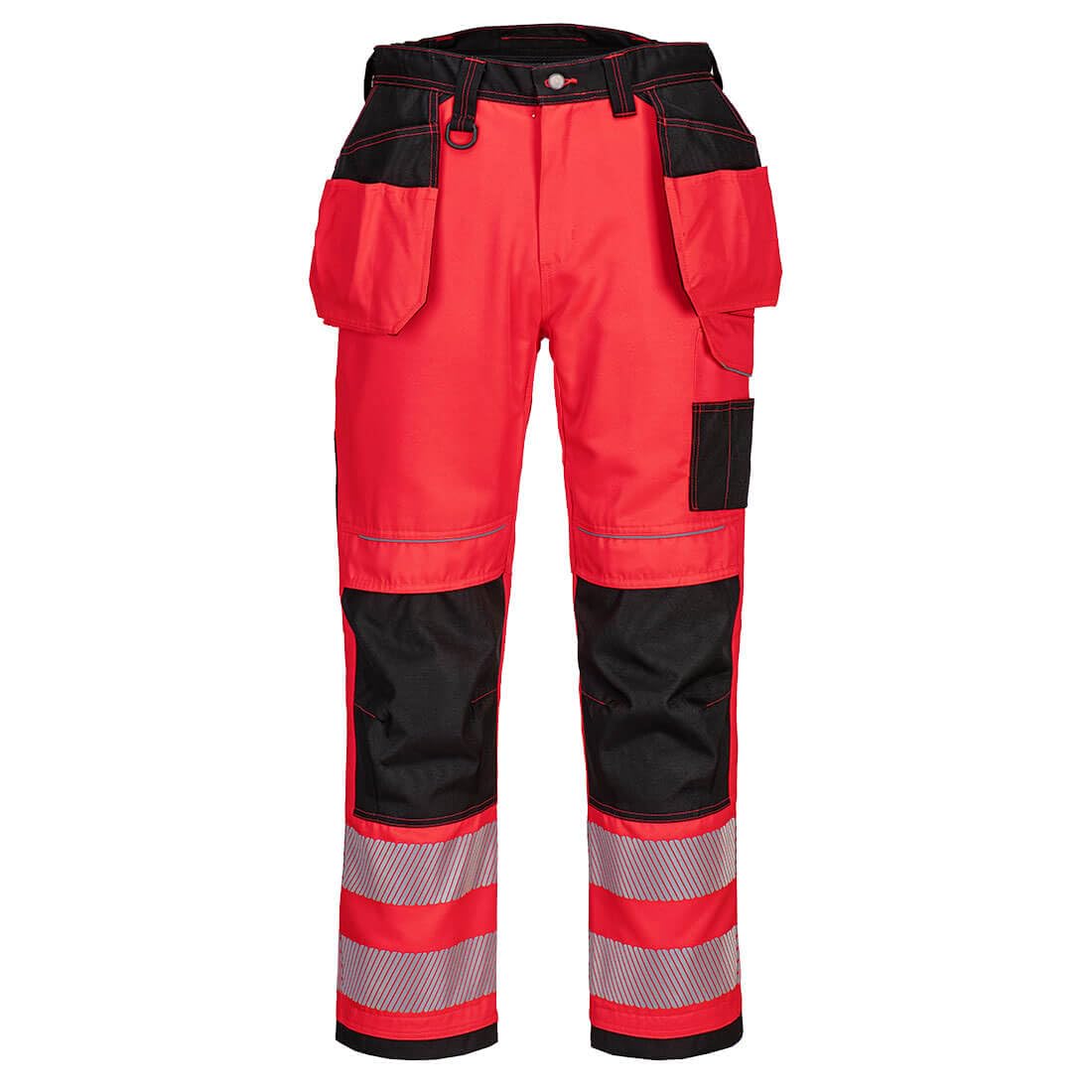 Portwest T501 Mens PW3 Hi Vis Work Trousers - Holster Pocket Workwear Safety Construction Trousers Red/Black, 48