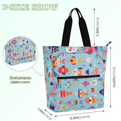 Bolsa de playa infantil y escolar con bonitas asas de peces para jugar y leer 4