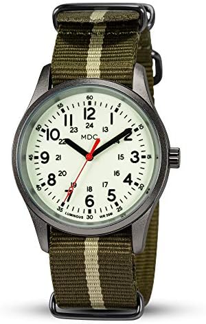 Infantry MDC Glow in The Dark Watches for Men, 12/24 Hour Military Time Watch Waterproof, Field Outdoor Sport Mens Wristwatch with Slip-Thru Nylon Band
