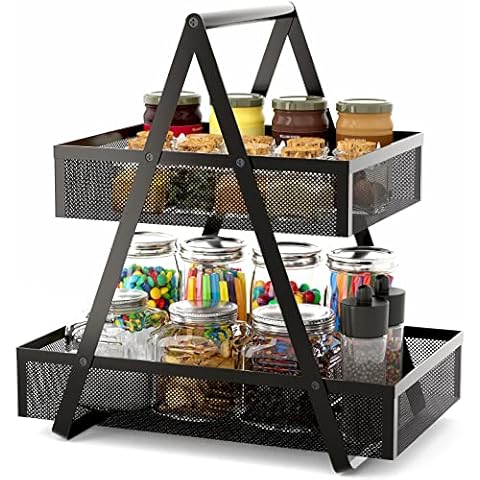 EKNITEY Tiered Snack Organizer Countertop - Metal Kitchen Counter Organizer Small Coffee Station Organize for Home, Picnic, Office (Black) Cover