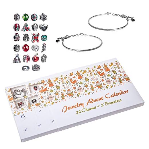 Red Co. Christmas Advent Charm Calendar with 2 Bracelets & 22 Unique Charms Jewelry Set - 24 Gifts Total Present for Daughter, Niece, Granddaughter