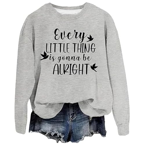 Image of Women's Christmas Printed Long Sleeve Crewneck Sweatshirt, Soft Cotton Blend Pullover for Holiday Parties, Casual Winter Tunic Top (Grey, S)