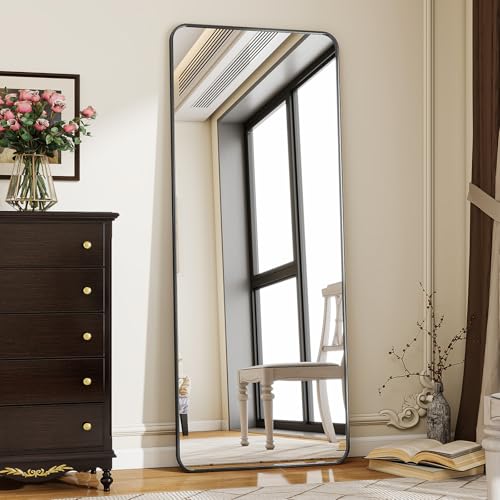 Koonmi Espejo de pie con esquinas redondeadas, 53 x 163 cm, espejo de cuerpo entero con soporte,...