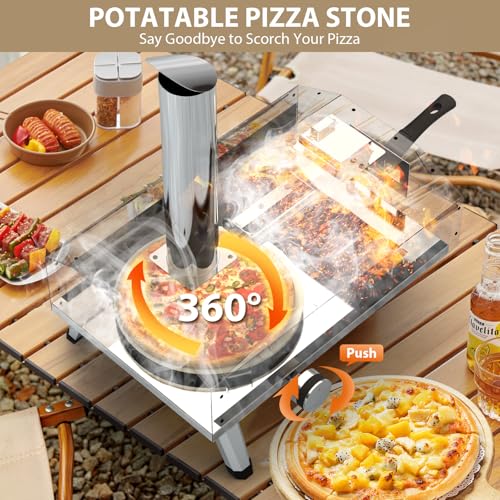 Pizza Oven Table Grill Cart and Wood Pellet 12” Pizza Oven, Wood Fired Pizza Oven Outdoor for Outside Backyard, Camping, Picnics, Patio, Universal Outdoor Pizza Oven Grill Cart 4 Wheels