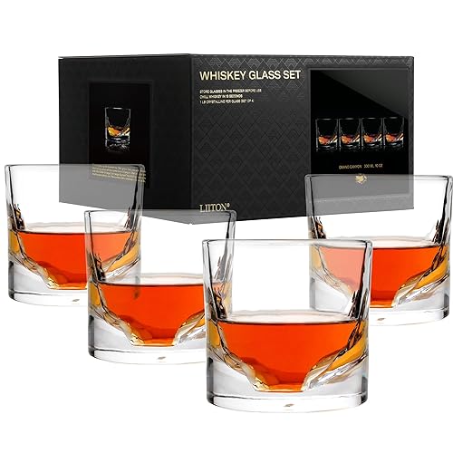 LIITON Schweres Kristall-Whiskeyglas-Set, dicke gefrierbare Bourbon-Gläser...