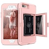 iPhone 7 Plus / 8 Plus Wallet Case - WeLoveCase Defender Wallet Design with Hidden Back Mirror and Card Holder Heavy Duty Protection Shockproof Armor Protective Case for iPhone 7 / 8 Plus - Rose Gold