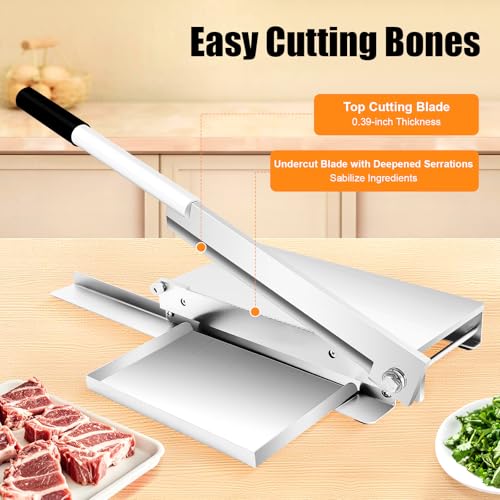 OCASAMI Manual Meat Bone Cutter, Manual Rib Slicer Chicken Cutting Machine with 14 Inch Knife Stainless Steel Frozen Slicer Saw Cut Machine for Beef Goat Pig Fish Butcher