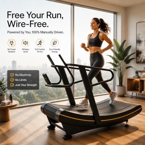 Image of Curved Manual Treadmill - 8-Level Resistance Adjustment & LCD Display, Non-Electric Fitness Equipment for Home /Gym, Cardio & Anaerobic Training