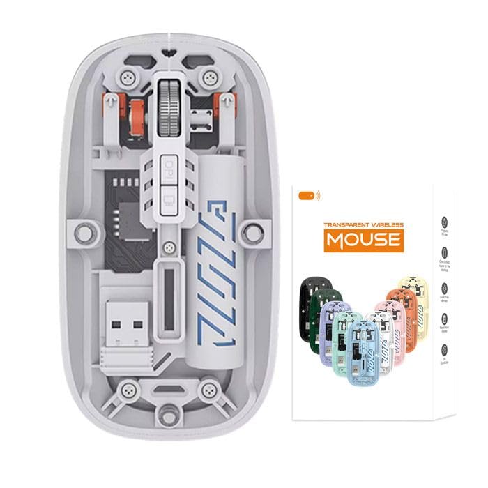 Pureview Transparent Wireless and Bluetooth Rechargeable Mouse, USB Receiver,LED Battery Magic Silm for Office/PC/Mac/Laptop/Apple/ipad(Space Gray) (White)