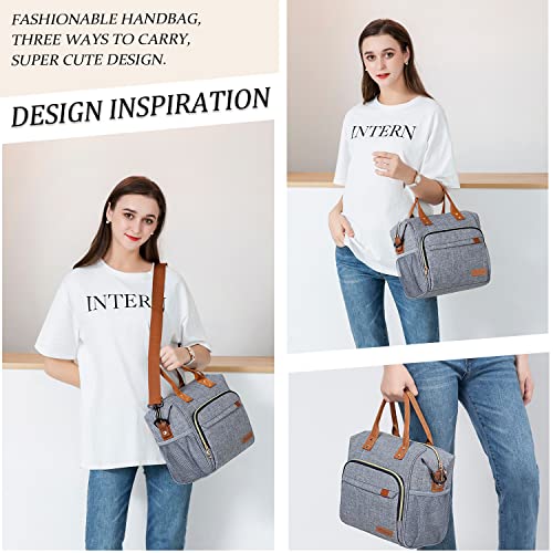 TuErCao Adult Lunch Box - Cute Insulated Lunch Bag Women for Work, Portable Soft Cooler for Beach Travel Picnic Camping, Fashion Ladies Lunch Tote Bag for Office with Removable Shoulder Strap, Grey
