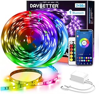 DAYBETTER Led Strip Lights 100ft (2 Rolls of 50ft) Smart Light Strips with App Control Remote, 5050 RGB Led Lights for Bedroom, Music Sync Color Changing Lights for Room Party