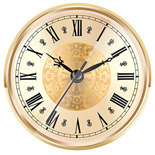 Hicarer 4.3 Inch/ 110 mm Quartz Clock Insert, Gold Trim, Roman Numeral, Quartz Movement