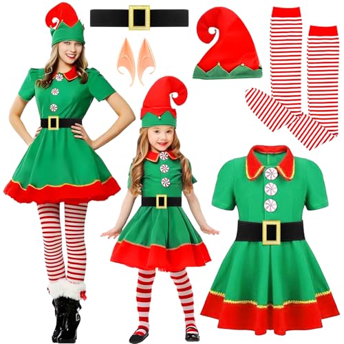 GreenYeah Disfarce de Duende de Natal, Disfarce de Duende de Natal para Mulher, Conjunto de Traje de Elfo Natalino, Mulher Adulta para Cosplay de Natal (170cm)