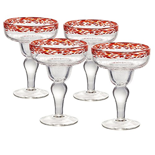 Artland Mingle Margarita Glasses (Set of 4), Red Rim