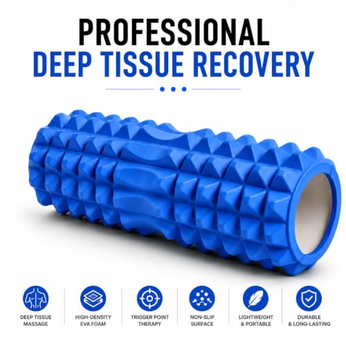 Image of Foam Roller for Exercise & Gym | Deep Tissue Muscle Massage Roller for Back, Neck, Calf & Thigh Pain Relief | Yoga, Stretching, Recovery & Fitness Workout Equipment | 33cm Blue