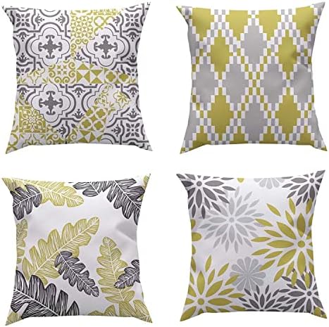 ROCK CLOUD Yellow Cushion Covers 45 x 45 cm Set of 4 Decorative Throw Pillow Cover for Couch Modern Pillow Cases for Living Room Cushion Bed Outdoor Car Gray and Yellow Home Decor
