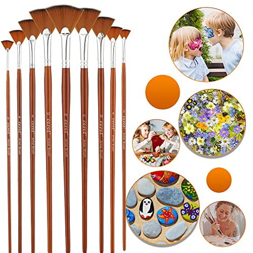 Corot 9Pcs Paint Brushes Sets, Nylon Hair Watercolor Brushes Sets,Fan Shapes Acrylic Paint Brushes For Oil,Gouache,Nail,Face,Diy Craft Art Painting #TOP4