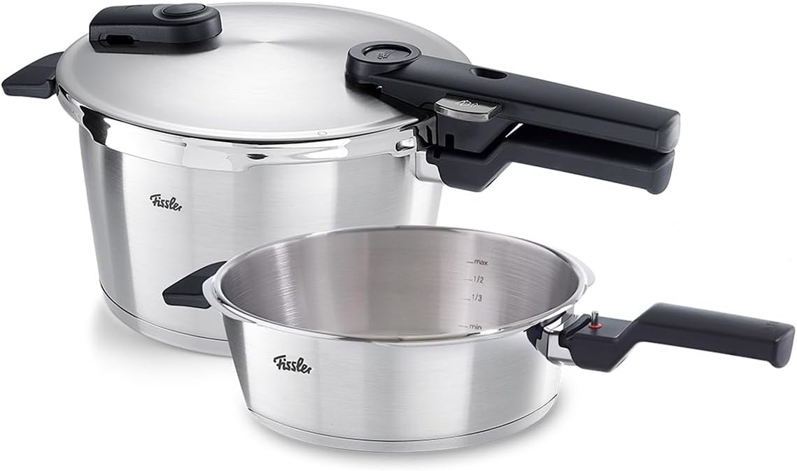 Fissler Vitaquick Premium 3 Piece Set, 3.7 Quart and 6.3 Quart Pressure Cooker with Glass Lid