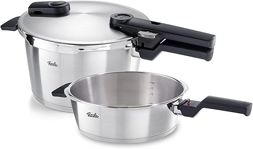 Miniatura 8 de Fissler Vitaquick Premium - Juego de 3 piezas de olla a presión de 3.7 cuartos de galón y 6.3 cuartos de galón con tapa de vidrio