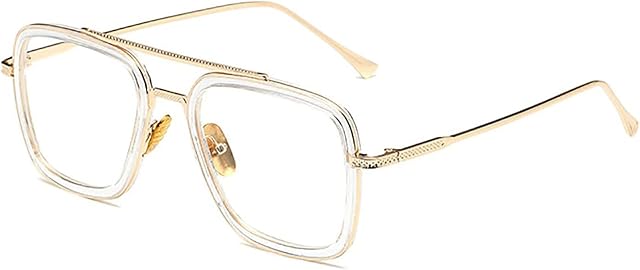 Retro Sunglasses Tony Stark Glasses Vintage Square Eyewear Metal Frame for Men and Women Iron Man Gold Frame / Clear Lens