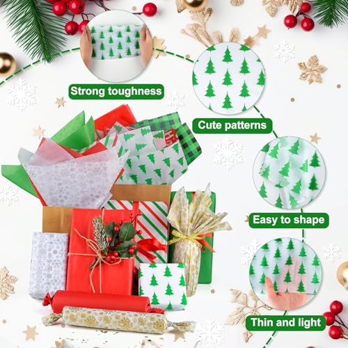 NEBURORA 120 Blatt Weihnachts seidenpapier 50x 35 cm, Weihnachts Seidenpapier für frohe Weihnachten, Feiertags-Party-Dekorationen, Geschenktüten, DIY Basteln