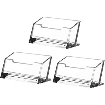 Rmeet Business Card Stand Clear Pack of 3 Acrylic Business Card Holder Single Cards Name Card Holder Landscape Freestanding Business Card Table Stand for Office Collection Organiser 103 x 43 mm
