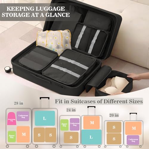 Gibohom Organizer Valigia, 15 Pezzi Set Organizar Per Valigio, Organizer Valigia Salvaspazio, Packing Cubes Per Vacanze E Viaggi, Divisori Valigio, Con Tasche Trasparenti, Nero - 5
