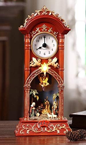 CC Christmas Decor Set of 2 Brown and White Nativity Themed Table Clock 10"