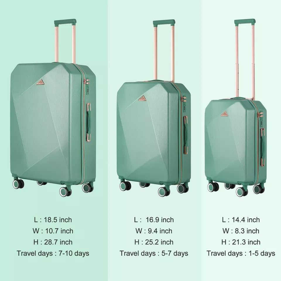 VcJta 3-Piece Luggage Set, Trolley Travel Suitcase with Spinner Wheels, ABS PC Hardside, Lightweight & Durable4