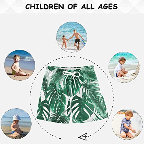 Visesunny Tropical Green Palm Leaf Boys Funny Toddler Swim Trunks Boy Bathing Suit Quick Dry Kids Beachwear Sports Running Board Shorts #TOP4