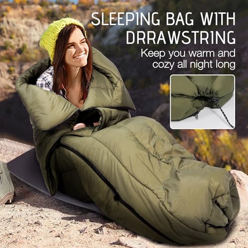 REDCAMP Outdoor Poncho Decke mit Hut, Ultraleicht Multifunktionale und Warm Camping Wasserdichte Decke für Damen und Herren, Wechseln Sie zu Einer Steppdecke oder Schlafsack,für Wandern, Picknick